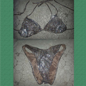 Vintage "Snakeskin" Sparkle Glitter Halter Bikini